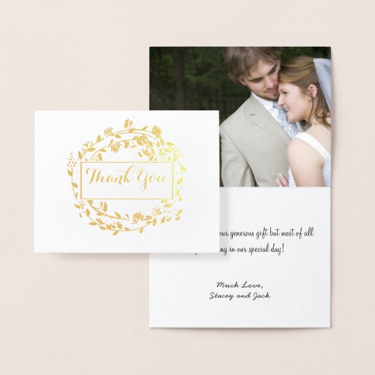 Foto Gold Foil Blumenstrauß Hochzeit Vielen Dank Folienkarte (Anzeige)