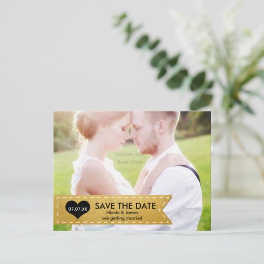 FOTO Gold Foil Chic Banner SAVE THE DATE Postkarte (Stehend Vorderseite)
