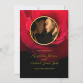 Foto Gold Frame Rote Rose | Schwarze Hochzeit Einladung (Vorderseite)