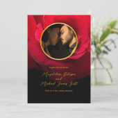 Foto Gold Frame Rote Rose | Schwarze Hochzeit Einladung (Stehend Vorderseite)