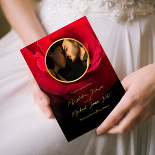 Foto Gold Frame Rote Rose   Schwarze Hochzeit Einladung
