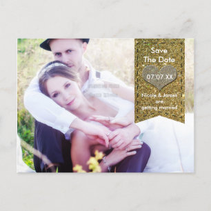 FOTO Gold GLITTER Herz SAVE THE DATE Postkarte