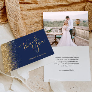 Foto Gold Glitter Marineblau Hochzeit Danke Karte