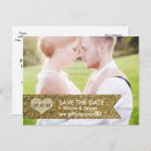 FOTO Gold Glitzer Banner SAVE THE DATE Postkarte (Vorne/Hinten)