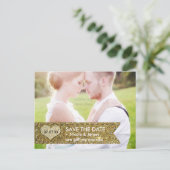 FOTO Gold Glitzer Banner SAVE THE DATE Postkarte (Stehend Vorderseite)