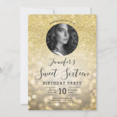 FOTO Gold Glitzer Bokeh Lights Sweet 16 Party Einladung (Vorderseite)