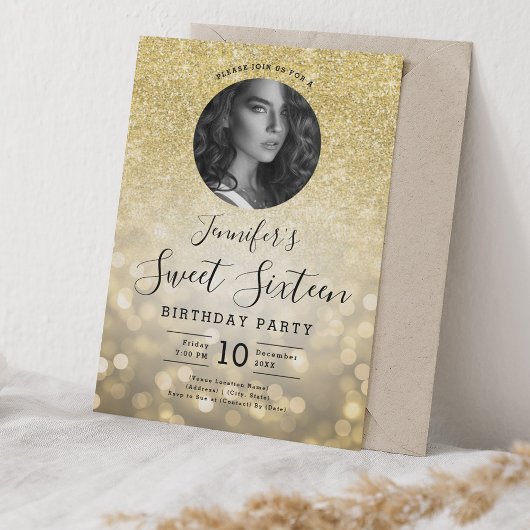 FOTO Gold Glitzer Bokeh Lights Sweet 16 Party Einladung