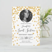 FOTO Gold Glitzer Confetti Sweet 16 Party Einladung (Stehend Vorderseite)