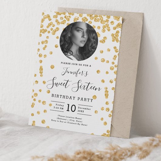 FOTO Gold Glitzer Confetti Sweet 16 Party Einladung
