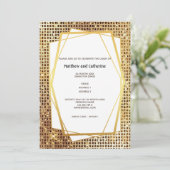 Foto Gold Glitzer geometrischer Rahmen DIY Budget Einladung (Stehend Vorderseite)