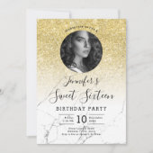 FOTO Gold Glitzer Marmor Sweet 16 Party Einladung (Vorderseite)