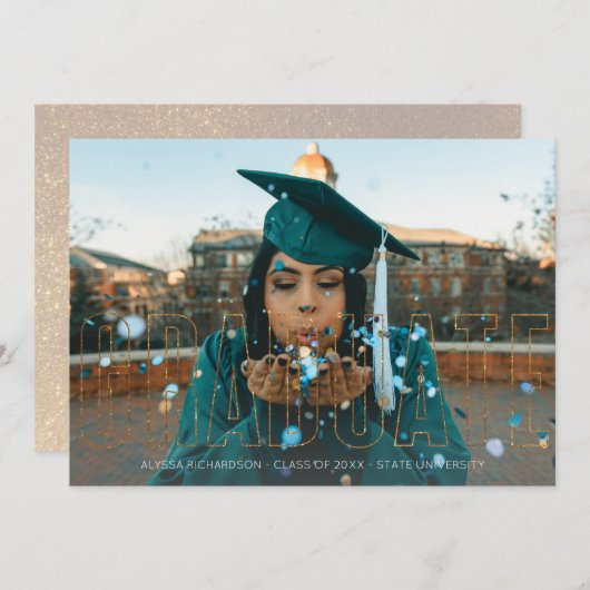 Foto & Gold Glitzer x2 Graduate Ankündigung (Vorne/Hinten)