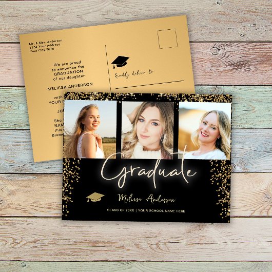 Foto Gold Graduate Navy Blue Ballon Ankündigung Postkarte