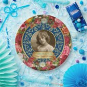 Foto Gold großartige Rose Gedenkfeier Dunkelblau Pappteller (Party)