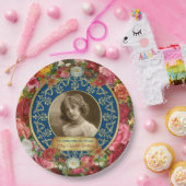 Foto Gold großartige Rose Gedenkfeier Dunkelblau Pappteller (Party)