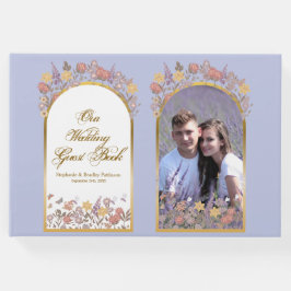 Foto Gold Lavender Floral Chic Hochzeit Gästebuch