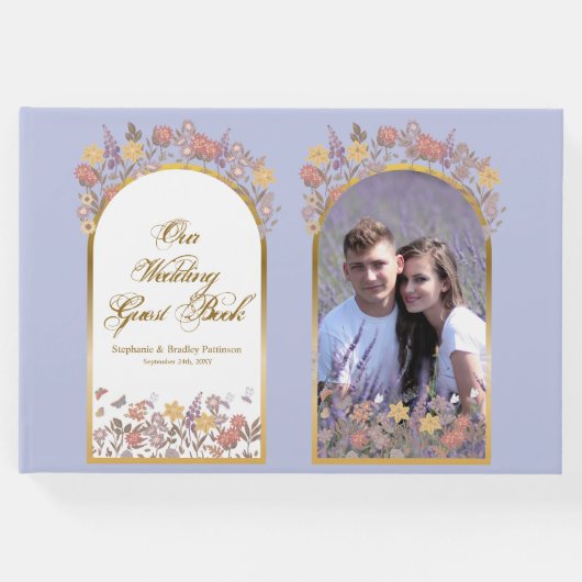 Foto Gold Lavender Floral Chic Hochzeit Gästebuch (Vorderseite)