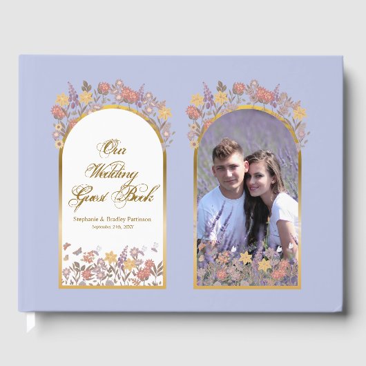 Foto Gold Lavender Floral Chic Hochzeit Gästebuch (Vorderseite)