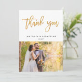 Foto Gold Letters Wedding Vielen Dank Dankeskarte (Stehend Vorderseite)
