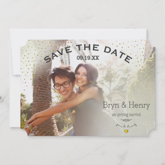 Foto Gold Lichteffekte Schwarze Gold Punkte auf de Save The Date (Vorderseite)