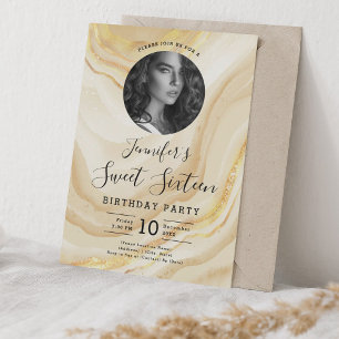FOTO Gold Marmor Glitzer Sweet 16 Party Einladung