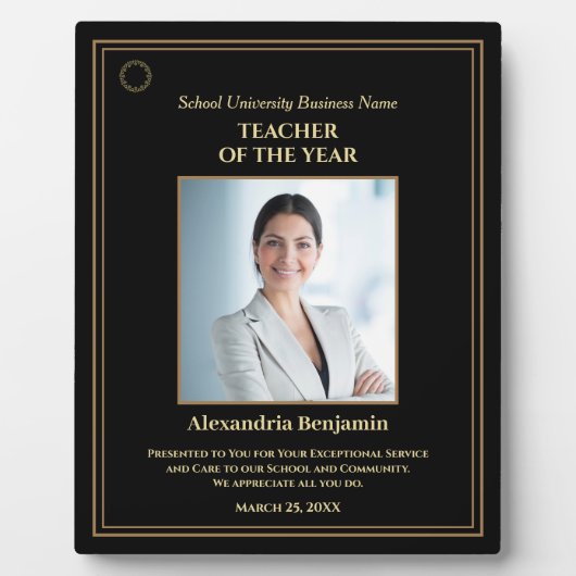 Foto Gold Personalize Award für Lehrer des Jahres  Fotoplatte (Vorderseite)