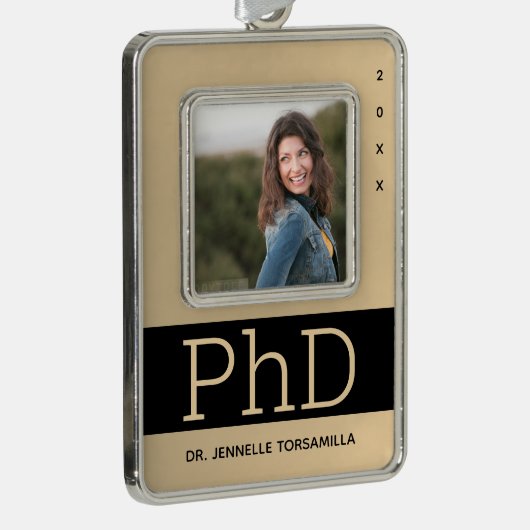 Foto Gold Schwarzer Name PhD-Abschluss Rahmen-Ornament Silber (Rechts)