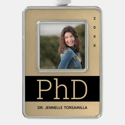 Foto Gold Schwarzer Name PhD-Abschluss Rahmen-Ornament Silber (Vorderseite)