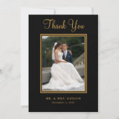 Foto Gold Script auf Black Wedding Danke Karte (Vorderseite)