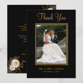 Foto Gold Script auf Black Wedding Danke Karte