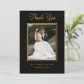 Foto Gold Script auf Black Wedding Danke Karte (Stehend Vorderseite)