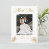 Foto Gold Script Blues Hochzeit Danke Karte (Stehend Vorderseite)