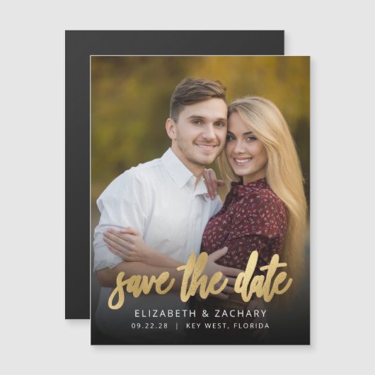 Foto Gold Script Save the Date Magnetkarte (Vorne/Hinten)