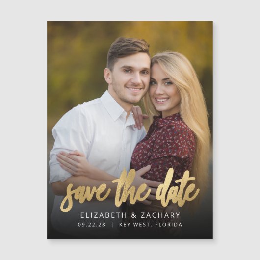 Foto Gold Script Save the Date Magnetkarte (Vorderseite)