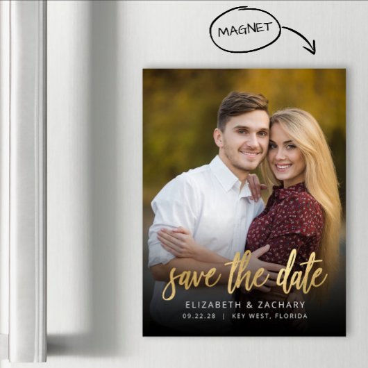 Foto Gold Script Save the Date Magnetkarte