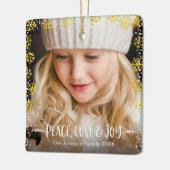 Foto Gold Snowflakes Peace Liebe und Joy Keepake Keramikornament (Links)