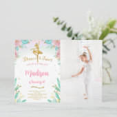 Foto Gold und Green Ballerina Einladung (Stehend Vorderseite)
