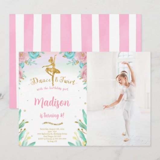 Foto Gold und Green Ballerina Einladung (Vorne/Hinten)