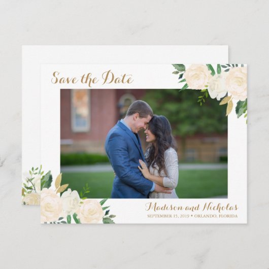 Foto "Gold und Weiße Blume" Speichern Sie die Datu Save The Date (Vorne/Hinten)