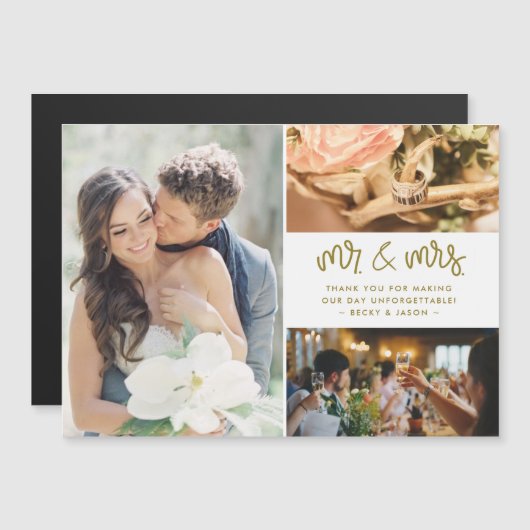 Foto Gold Wedding Vielen Dank Magnetkarte (Vorne/Hinten)