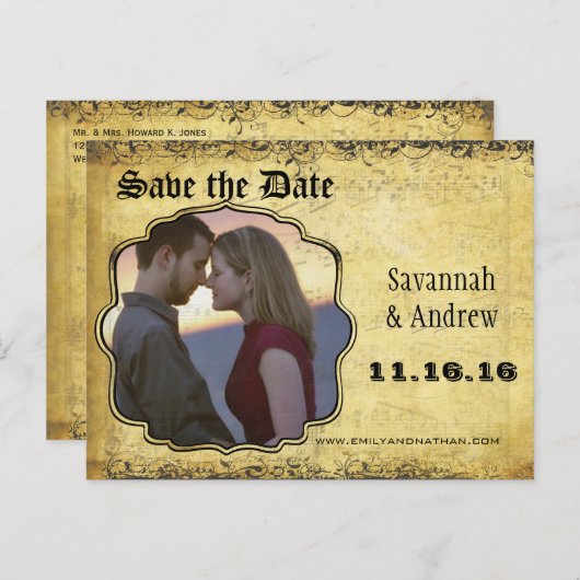 Foto Golden Yellow Heart Leaf Tree Save the Date Ankündigungspostkarte (Vorne/Hinten)