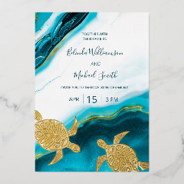 FOTO Goldene Schildkröten Türkise Tinte Hochzeit   Folieneinladung