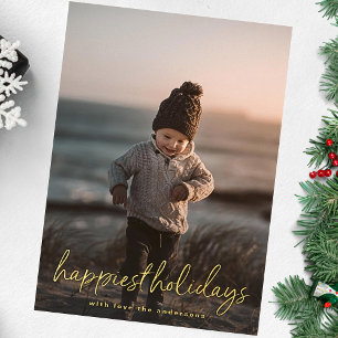 Foto Goldene Schrift Happiest Christmas Folien Feiertagskarte