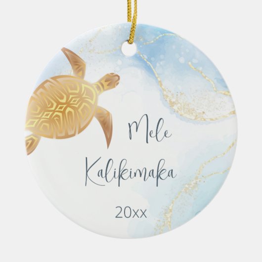 FOTO | Goldschildkröte | Hawaiianische Weihnachten Keramik Ornament (Vorne)