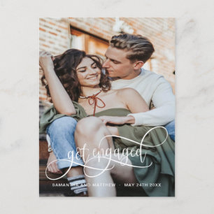 Foto, Got Verlobt, White Calligraphy Verlobung Ankündigungspostkarte