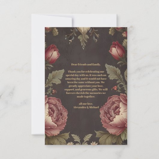 Foto Goth Floral Viktorianisch Wedding Dankeskarte (Rückseite)