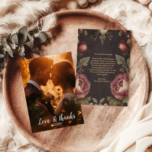 Foto Goth Floral Viktorianisch Wedding Dankeskarte