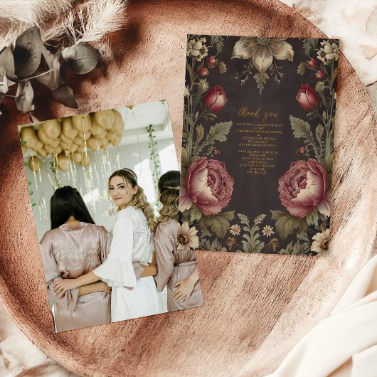 Foto Goth Floral Viktorianisches Brautparty Dankeskarte