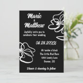 Foto Gothic Black Floral Sketch Wedding Einladung (Stehend Vorderseite)