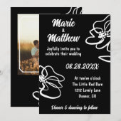 Foto Gothic Black Floral Sketch Wedding Einladung (Vorne/Hinten)